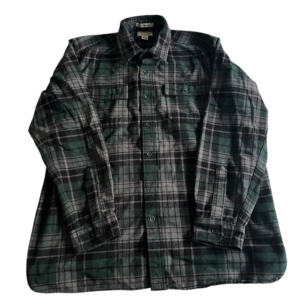 LL Bean Chamois Cloth Shirt Mens XL Green Grey Plaid Traditional Fit 277981